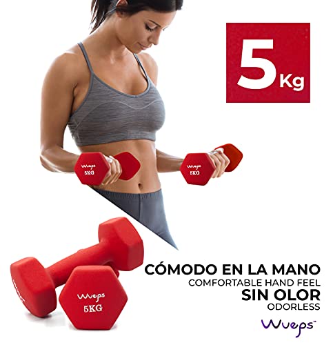 Wueps™ | Pesas y Mancuernas de Neopreno Disponibles en 2Kg/ 3Kg/ 4Kg/ 5Kg/ (Vendido en Pares) para Hacer tu Gimnasio en casa, Mancuernas con Revestimiento de Neopreno, Mancuernas Antideslizantes