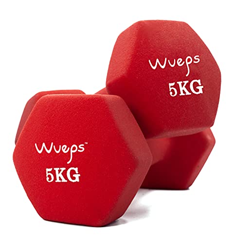 Wueps™ | Pesas y Mancuernas de Neopreno Disponibles en 2Kg/ 3Kg/ 4Kg/ 5Kg/ (Vendido en Pares) para Hacer tu Gimnasio en casa, Mancuernas con Revestimiento de Neopreno, Mancuernas Antideslizantes