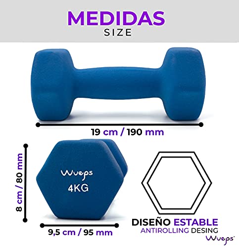 Wueps™ | Pesas y Mancuernas de Neopreno Disponibles en 2Kg/ 3Kg/ 4Kg/ 5Kg/ (Vendido en Pares) para Hacer tu Gimnasio en casa, Mancuernas con Revestimiento de Neopreno, Mancuernas Antideslizantes