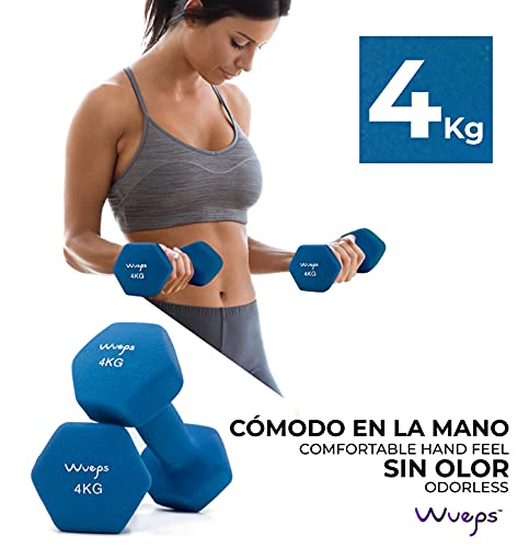 Wueps™ | Pesas y Mancuernas de Neopreno Disponibles en 2Kg/ 3Kg/ 4Kg/ 5Kg/ (Vendido en Pares) para Hacer tu Gimnasio en casa, Mancuernas con Revestimiento de Neopreno, Mancuernas Antideslizantes