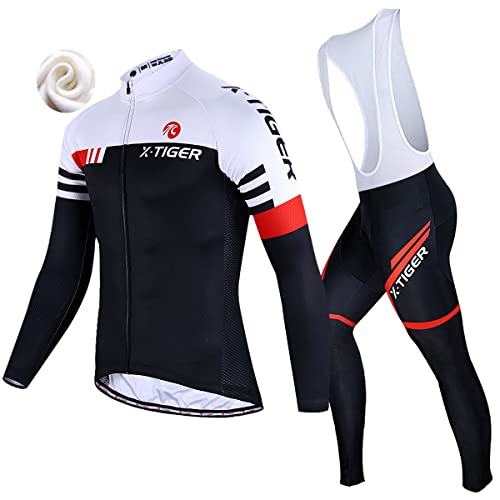 X-TIGER Ropa de Ciclismo de Invierno Para Hombre con Pantalón Acolchado de Gel 5D Y Culotte con Tirantes + Conjunto de Camiseta de Ciclismo