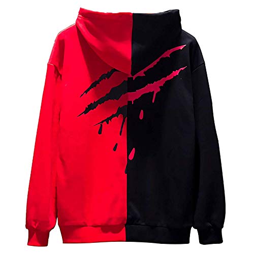 XIAOYAO Hombre Sudadera con Capucha Deportiva Manga Larga Hoodie Casual Camisa de Entrenamiento (XL, Rojo Negro 2)