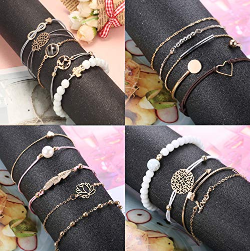 YADOCA 20 Piezas Conjunto Pulseras para Mujer Niña Múltiple Pulsera Lotus Infinito Piña Mapamundi Brazalete Ajustable Pulsera Bolas Joyas Pulseras Boho Regalos