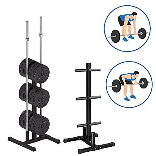 Yaheetech Soporte para Discos de Pesas 28-30mm Soporte Pesas y Mancuernas Soporte de Barras para Barras Olímpica Ajustable Árbol de Disco de Peso Gimnasio Tele Fitness,Capacidad de 400 kg