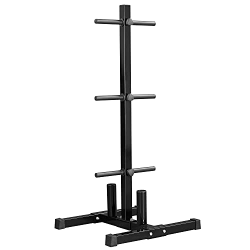 Yaheetech Soporte para Discos de Pesas 28-30mm Soporte Pesas y Mancuernas Soporte de Barras para Barras Olímpica Ajustable Árbol de Disco de Peso Gimnasio Tele Fitness,Capacidad de 400 kg