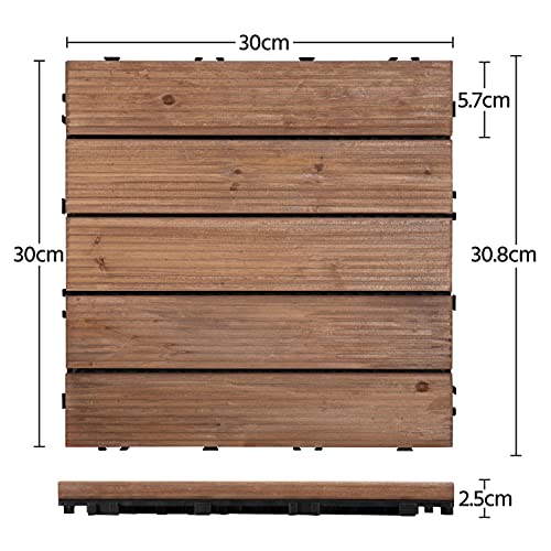 Yaheetech Suelo de Madera 27 Piezas para 2,6 m² Baldosas de Madera 30,8 x 30,8cm (Cada Pieza) Piso de Abeto Antideslizantes para Terraza Piscina, Jardines Patios, Balcón Baño Marrón