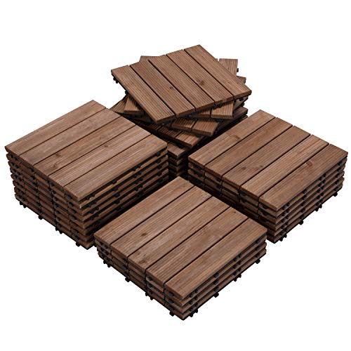 Yaheetech Suelo de Madera 27 Piezas para 2,6 m² Baldosas de Madera 30,8 x 30,8cm (Cada Pieza) Piso de Abeto Antideslizantes para Terraza Piscina, Jardines Patios, Balcón Baño Marrón