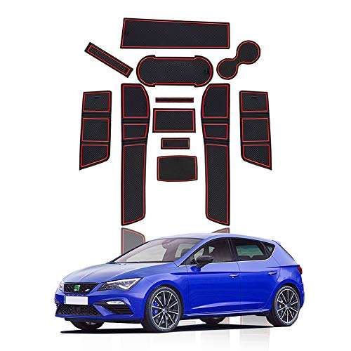 YEE PIN Alfombrillas Antideslizantes Seat Leon Cupra 5F 2017-2019 Accesorios, Alfombras de Goma para Consola Central Portavasos Coche Interior