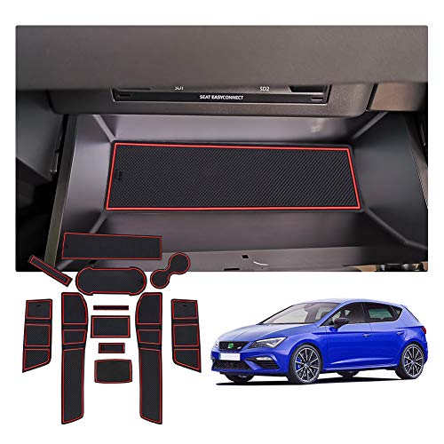 YEE PIN Alfombrillas Antideslizantes Seat Leon Cupra 5F 2017-2019 Accesorios, Alfombras de Goma para Consola Central Portavasos Coche Interior