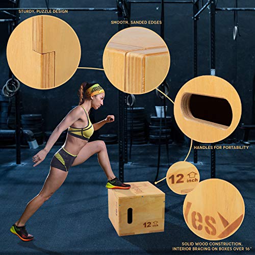 Yes4All Madera Plyo Caja/Madera Plyo Caja para Ejercicio, Crossfit Training, MMA - W6P6, A-Light Wood Color, 16x14x12 Inch