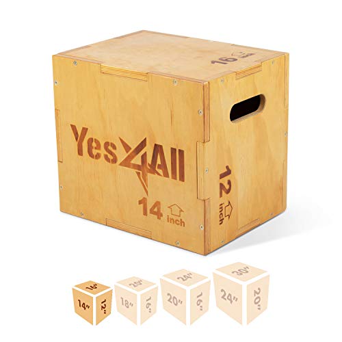 Yes4All Madera Plyo Caja/Madera Plyo Caja para Ejercicio, Crossfit Training, MMA - W6P6, A-Light Wood Color, 16x14x12 Inch