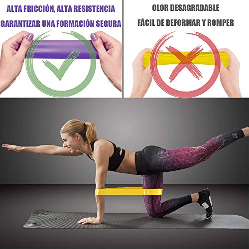 Yicente Bandas Elasticas Musculación Bandas de Resistencia para Gluteos Cadera Piernas Brazos Set de 5 Cintas Elásticas Fitness Látex Natural Bandas para Yoga Crossfit Pilate para Mujer Hombre