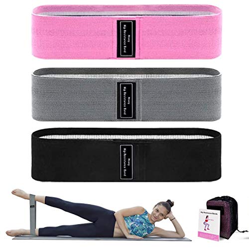 Yicente Bandas Resistencia Elasticas Fitness Bandas de Resistencia para Piernas 3 Niveles Cintas Elásticas de Tela Set de 3 Bandas Antideslizantes para Yoga Musculación con Bolsa Guía Ejercicio