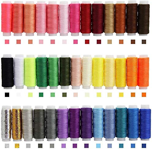 YIQI Hilo de Coser (39 Colores Surtidos), Hilo Fuerte para Coser a Mano en máquinas de Coser, Juego avanzado de Carrete de Hilo de poliéster, Suministros de Costura Coloridos