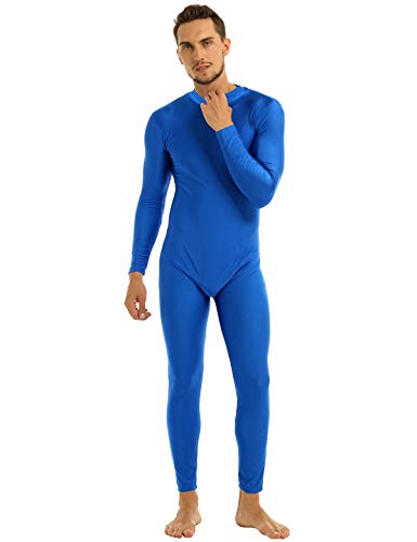 YiZYiF Maillot Completo Gimnasia Hombres Body Entero Manga Larga Mono Ciclismo Danza Natación Bodysuit Leotardo Ballet Disfraz Segunda Piel Ropa Deportivo Azul M