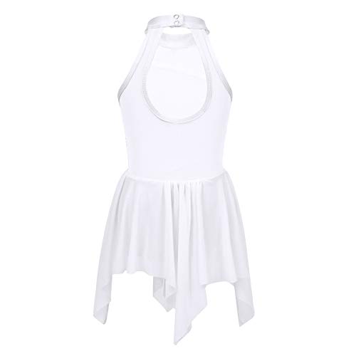 YiZYiF Vestido Patinaje Artístico Niñas Maillot Ballet Gimnasia Rítmica Competición Falda Irregular Vestido Danza con Lentejuelas Traje Bailarina Leotardo 6-14 Años Blanco 12 años