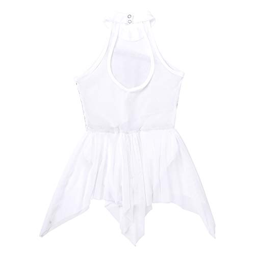 YiZYiF Vestido Patinaje Artístico Niñas Maillot Ballet Gimnasia Rítmica Competición Falda Irregular Vestido Danza con Lentejuelas Traje Bailarina Leotardo 6-14 Años Blanco 12 años