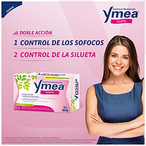 Ymea Silueta| Tratamiento de la Menopausia | Doble acción - Control de Sofocos y Control de la Silueta | Apto para Uso Prolongado | Sin Estrogenos, Soja o Consevantes| 64 cápsulas | Tratamiento 1 mes