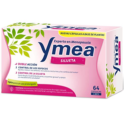 Ymea Silueta| Tratamiento de la Menopausia | Doble acción - Control de Sofocos y Control de la Silueta | Apto para Uso Prolongado | Sin Estrogenos, Soja o Consevantes| 64 cápsulas | Tratamiento 1 mes