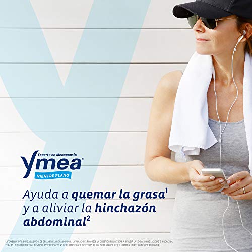 Ymea Vientre Plano Pack, Tratamiento de la Menopausia, Control de Sofocos y Alivia el Hinchazón Abdominal, Sin Estrogenos, Soja o Consevantes, Tratamiento 2 Meses, Azul, 128 Unidades