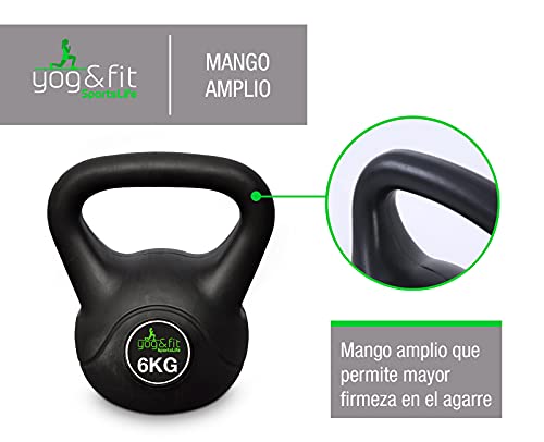 Yog&Fit- Ketllebell o Pesa Rusa 6Kg con Revestimiento De Vinilo | Kettlebell con Asa Antideslizante