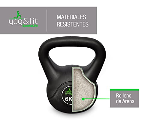 Yog&Fit- Ketllebell o Pesa Rusa 6Kg con Revestimiento De Vinilo | Kettlebell con Asa Antideslizante