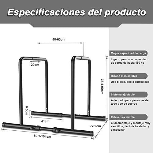 YOLEO Barras Paralelas Calistenia Adjustable, Carga 230KG, Dip Bar Fitness, Push Up Bars de Inmersión, Altura y Ancho Ajustables, Negro