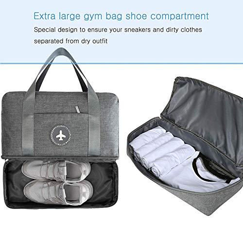 Young & Ming Impermeable Bolsa de Deporte con Compartimento para Zapatos Bolsa de Gimnasio Grande Bolsa de Viaje Bolsa Fin de Semana para Hombre/Mujer, 20L-Gris