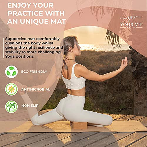 YOUR VIP SKIN® – Esterilla Yoga Corcho – Colchoneta Deporte Antideslizante Ecológica Natural Sostenible con caucho (sin TPE) – Yoga, Pilates, Fitness con cuerda de transporte - Shri Yantra