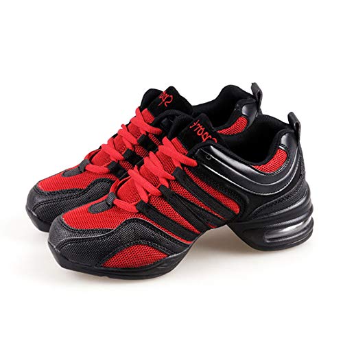 Yudesun Zapatos Aire Libre Deportes Danza Mujer - Mujeres Lona Cordones Suela de Goma Zapatillas Practicidad Running Sneaker Jazz Contemporáneo Baile Informal Rojo (Los Zapatos Son más pequeños)