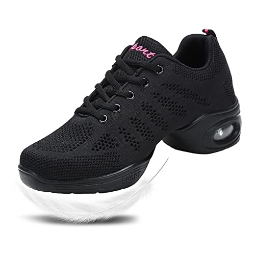 Zapatillas de baile para mujer, zapatos de jazz, con cordones, para salón de baile al aire libre, suela dividida, ligera, transpirable, plataforma de señora, Negro 002, 36.5 EU