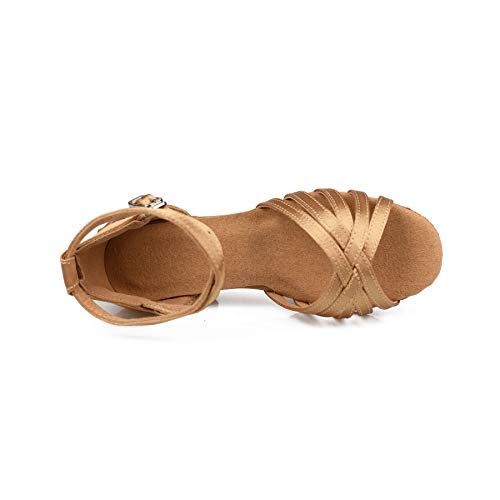 Zapatos de Baile Latín Calzado de Tacón Medio para Niña/Mujer Beige 30