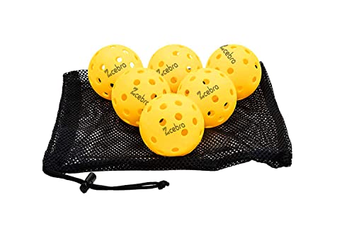 ZCEBRA - Pickleball Bolas 40 Agujeros Pack de 6 Bolas Amarillas USAPA Interior y Exterior Suaves Resistentes Alto Rebote para Competición al Aire Libre Bolsa Transporte(6)