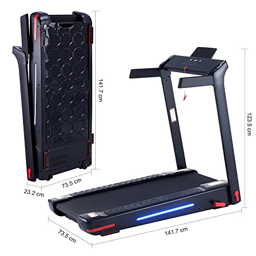 ZELUS 750W Cinta de Correr Plegable hasta 14km/h Cinta de Correr y Andar 130x43cm con Luz LED Máquina de Correr Eléctrica con App de Frecuencia de Cardíaca para Casa o Gimnasia