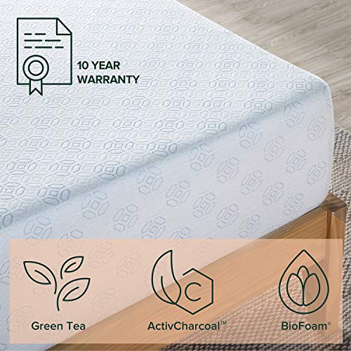 Zinus Colchón viscoelástico con té verde con infusión de gel refrigerante de 25,4 cm, Espuma con certificación CertiPUR-US, Colchón en caja, Certificación OEKO-TEX, 135 x 190 cm