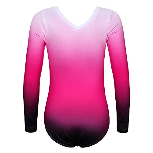 ZNYUNE Niña Maillot de Gimnasia Color Degradado Manga Larga 152 Rosa 8A