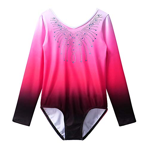 ZNYUNE Niña Maillot de Gimnasia Color Degradado Manga Larga 152 Rosa 8A