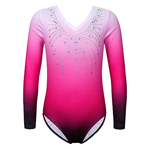 ZNYUNE Niña Maillot de Gimnasia Color Degradado Manga Larga 152 Rosa 8A