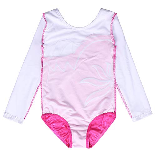 ZNYUNE Niña Maillot Gimnasia 197 Blanco Mangas Largas NO.4A para 3-4 años