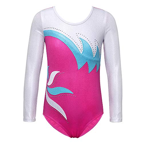 ZNYUNE Niña Maillot Gimnasia 197 Blanco Mangas Largas NO.4A para 3-4 años