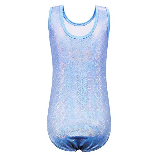 ZNYUNE Niña Maillots de Gimnasia Clásico sin Manga con Lentejuelas 251 Punto Azul 8A