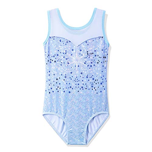 ZNYUNE Niña Maillots de Gimnasia Clásico sin Manga con Lentejuelas 251 Punto Azul 8A