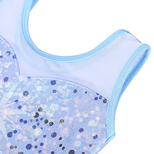 ZNYUNE Niña Maillots de Gimnasia Clásico sin Manga con Lentejuelas 251 Punto Azul 8A