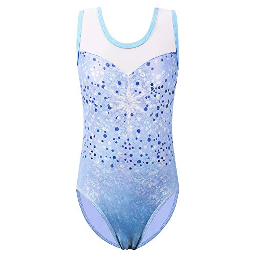 ZNYUNE Niña Maillots de Gimnasia Clásico sin Manga con Lentejuelas 251 Punto Azul 8A