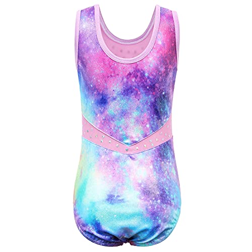 ZNYUNE Niña Maillots de Gimnasia Clásico sin Manga con Lentejuelas 278 Galaxia-Morado 12A