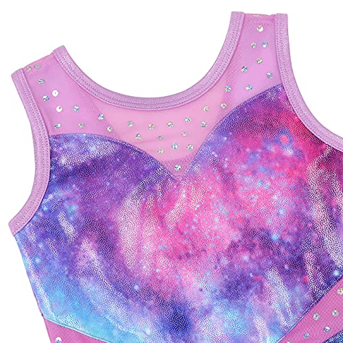 ZNYUNE Niña Maillots de Gimnasia Clásico sin Manga con Lentejuelas 278 Galaxia-Morado 12A