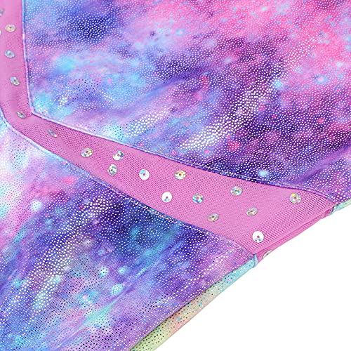 ZNYUNE Niña Maillots de Gimnasia Clásico sin Manga con Lentejuelas 278 Galaxia-Morado 12A