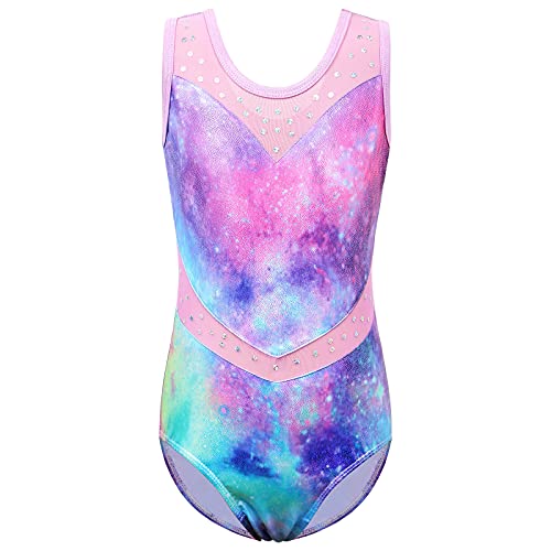 ZNYUNE Niña Maillots de Gimnasia Clásico sin Manga con Lentejuelas 278 Galaxia-Morado 12A