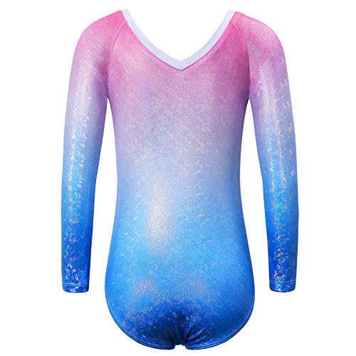 ZNYUNE Niña Maillots de Gimnasia Mangas Largas 267 Rosa Azul 8A