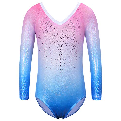 ZNYUNE Niña Maillots de Gimnasia Mangas Largas 267 Rosa Azul 8A